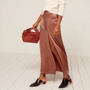 Reformation August Mauve Silk Slit Maxi Skirt